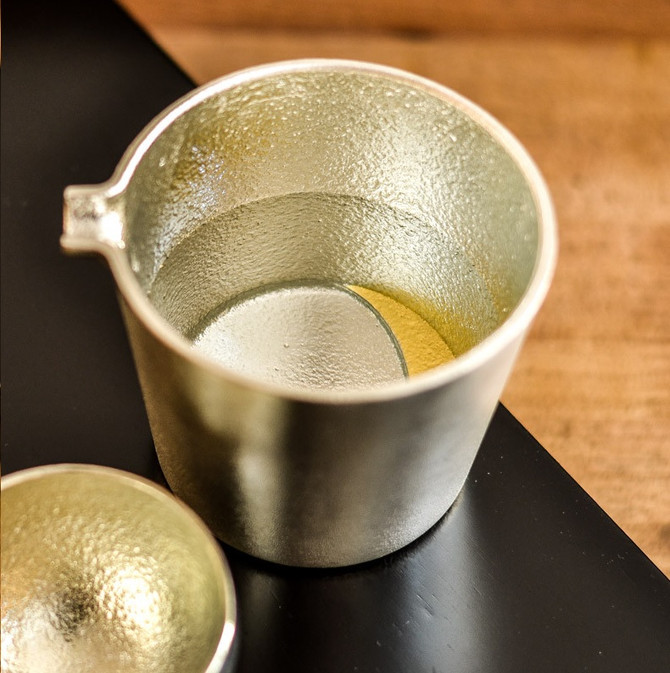 100% Tin Sake and Sauce Pitcher "MOON" (with Gold Leaf)