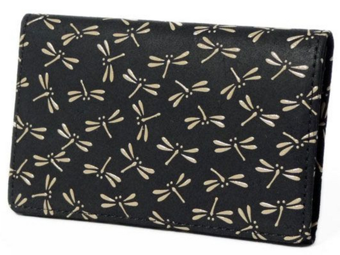 Indenya Business Card Holder 2501 with Dragonfly Pattern, White on Black