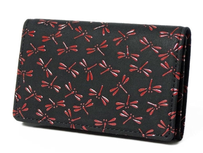 Indenya Business Card Holder 2501 with Dragonfly Pattern, Red on Black Indenya Business Card Holder 2501 with Dragonfly Pattern, Red on Black
