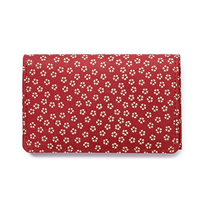 Indenya Business Card Holder 2501 with Small Sakura Blossoms, White on Red