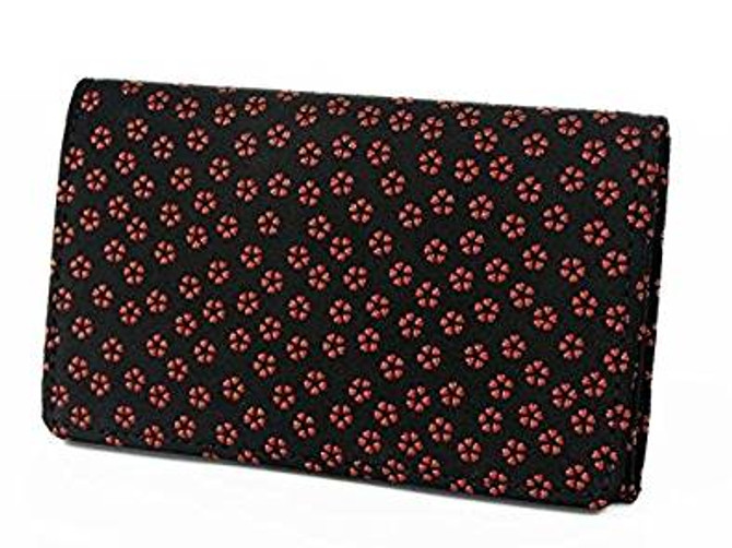 Indenya Business Card Holder 2501 with Small Sakura Blossoms, Red on Black