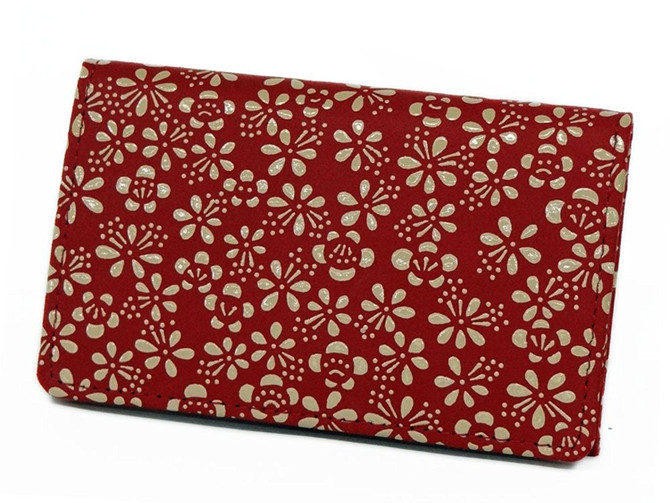 Indenya Business Card Holder 2501 with Ume Flowers, White on Red