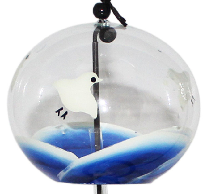 SHINOHARA Handmade Edofurin Glass Wind Chime with Plovers and Waves painting