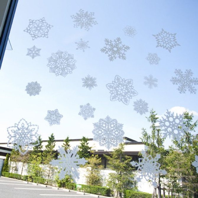IEDA Mino Washi Reusable Window Decoration, SET 5 Snowflakes Flakes