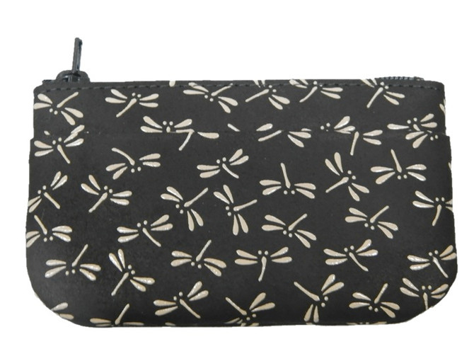 INDENYA Change Purse 1002 with Dragonfly Patterns, White on Black