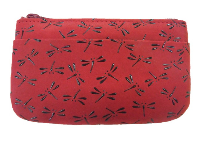 INDENYA Change Purse 1002 with Dragonfly Patterns, Black on Red