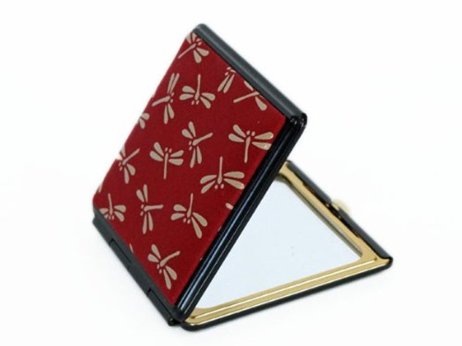 INDENYA Pocket Mirror with Dragonfly Patterns, White on Red