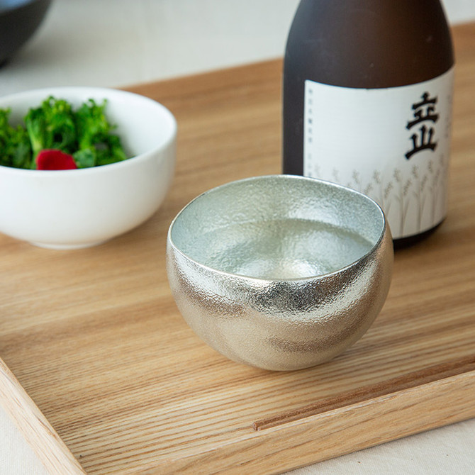 100% Tin Sake Cup "KUZUSHI YURE" (with Gold Leaf)