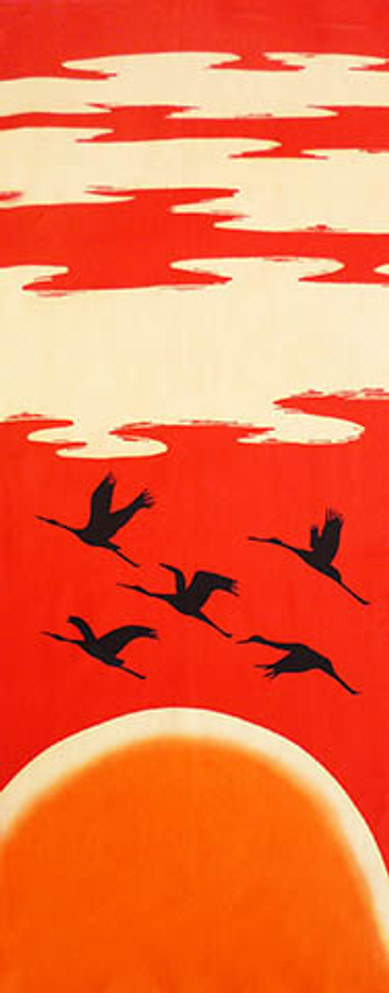 Tenugui with Cranes in the Morning sun (280)