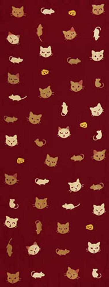 Rienzome Tenugui Cloth with Cat and Mouse Pattern (18-1008)