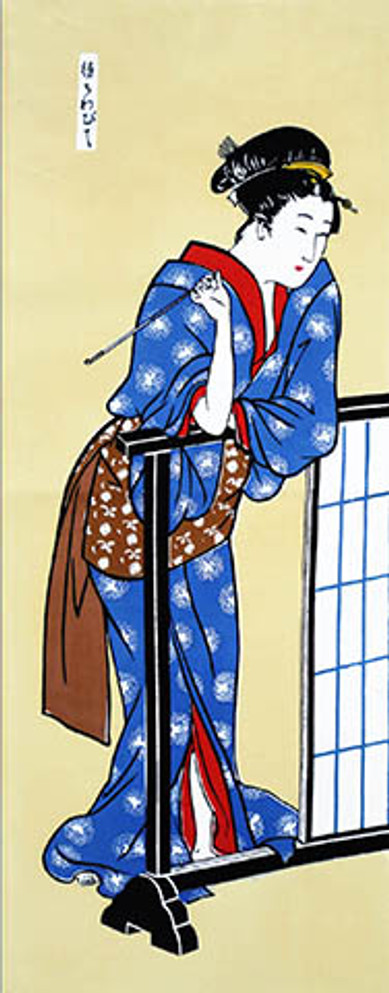 Rienzome Tenugui Cloth with Ukiyo-e Pattern "Waiting impatiently" (308)