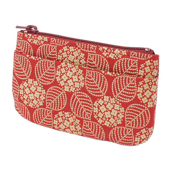 INDENYA Change Purse 1002 with Hortensia Pattern, White on Red