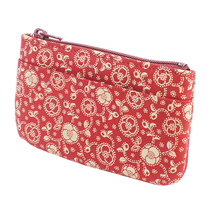 INDENYA Change Purse 1002 with Camellia Pattern, White on Red