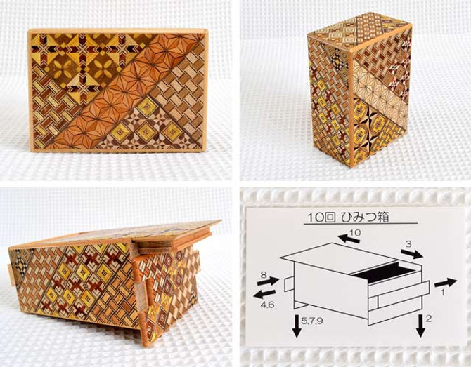 KIRO Hakone Marquetry Traditional Yosegi Puzzle Box (Secret Box) Size 4, 10 steps