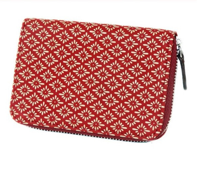 INDENYA Compact Purse for Coins & Cards 1012, Chrysanthemum Grid White on Red