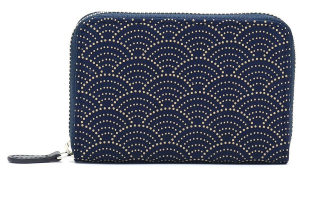 INDENYA Compact Purse for Coins & Cards 1012, Kimono Waves White on Blue