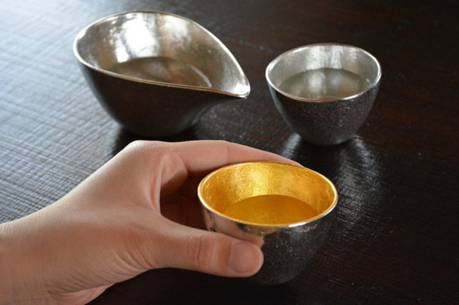 100% Tin Signature Sake Cup with Gold Leaf