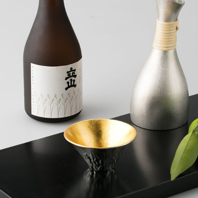 100% Tin Mt. Fuji Sake Cup (with Gold Leaf)