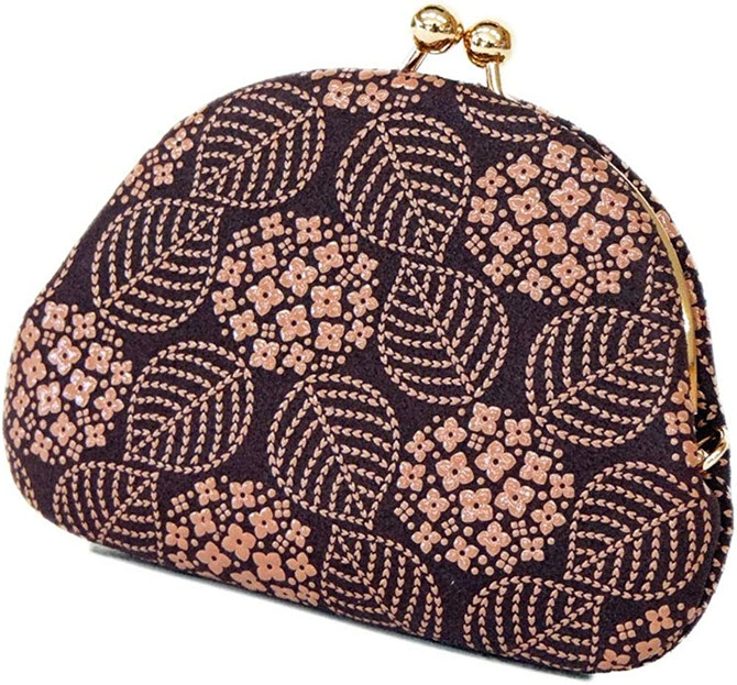INDENYA Kiss Lock Coin Purse 1104 with a Hortensia Pattern, Pink on Purple