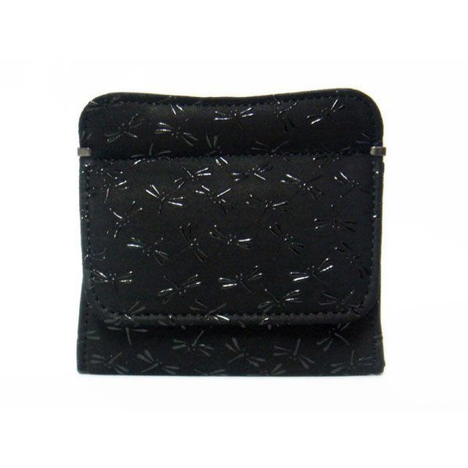 INDENYA Compact Purse 1208 with Dragonfly Pattern, Black on Black