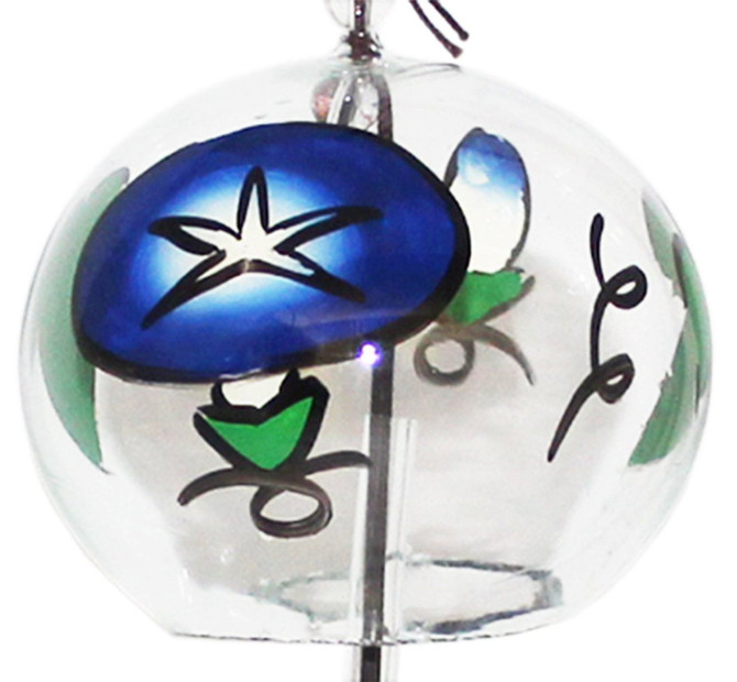 SHINOHARA Handmade Edofurin Glass Wind Chime with Blue Morning Glory Flowers painting