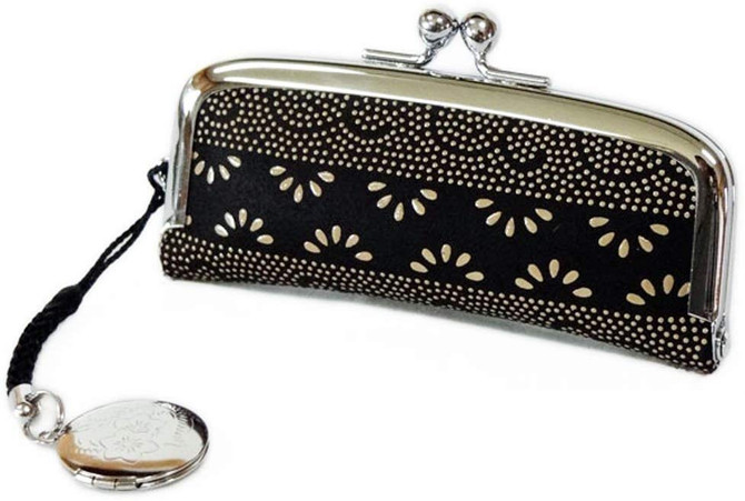 INDENYA Hanko Stamp Case 4303 with an Arabesque Pattern, White on Black