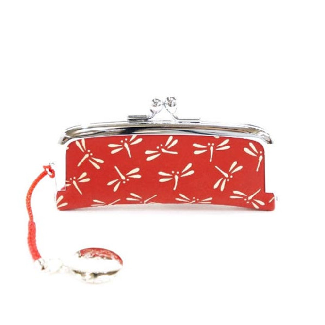 INDENYA Hanko Stamp Case 4303 with a Dragonflies Pattern, White on Red