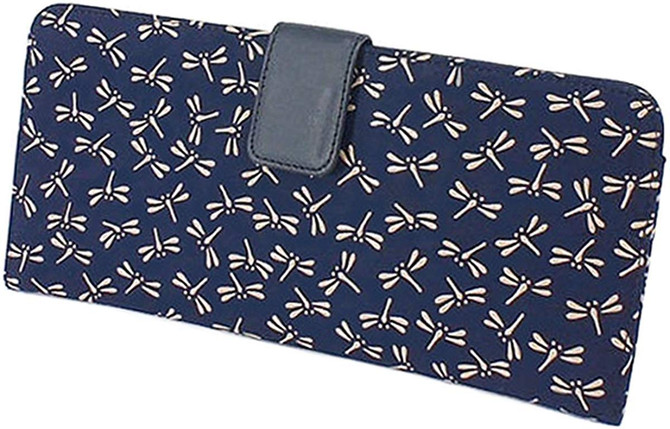 INDENYA Ultra Flat Wallet 2107 with a Dragonflies pattern, White on Blue