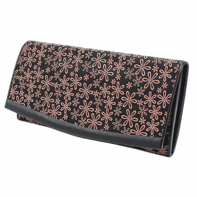 INDENYA Women's Flat Evening Purse 2311 with Primrose pattern, Pink on Black