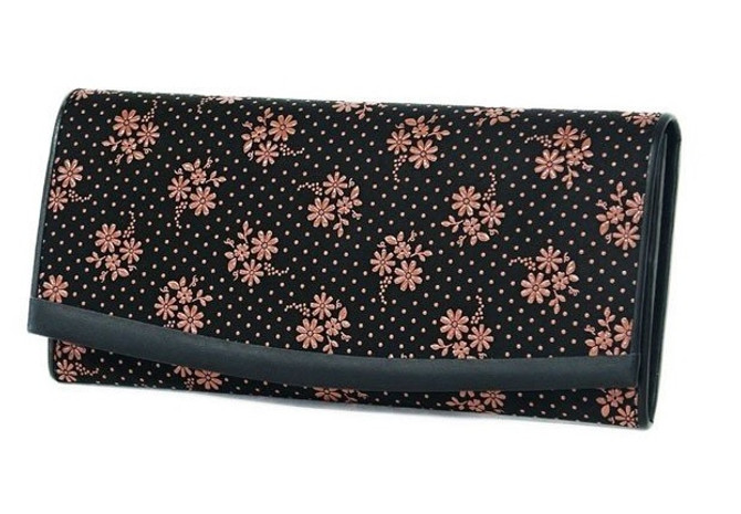 INDENYA Women's Flat Evening Purse 2311 with Cosmos pattern, Pink on Black