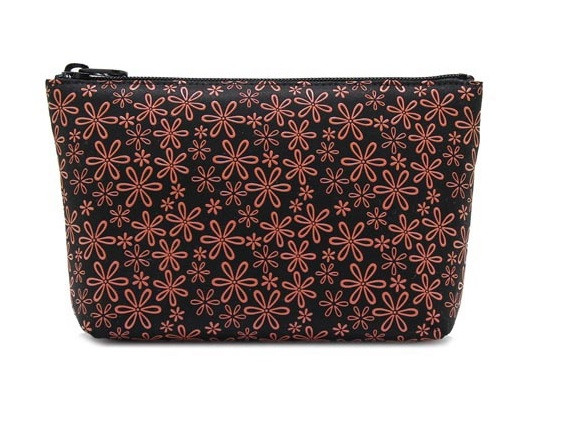 INDENYA Pouch 4405 with Primrose Flower Pattern, Pink on Black