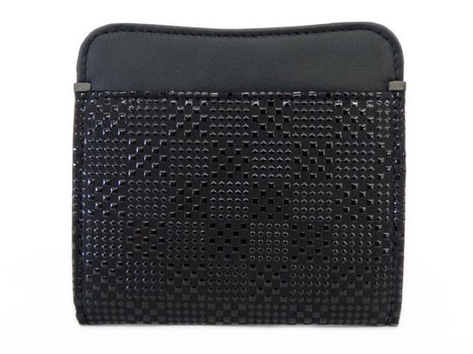 INDENYA Compact Purse 1208 with Checkered Pattern, Black on Black