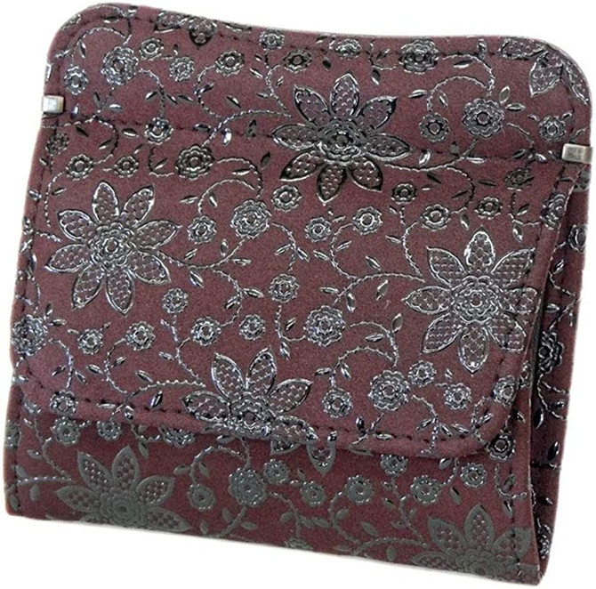 INDENYA Compact Purse 1208 with Clematis Pattern, Black on Purple