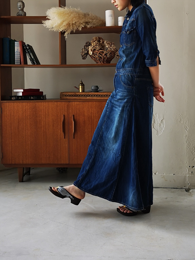 "hitete" heeled Geta, Hand-woven Japanese Fabric - Collaboration Design (KTW-17)