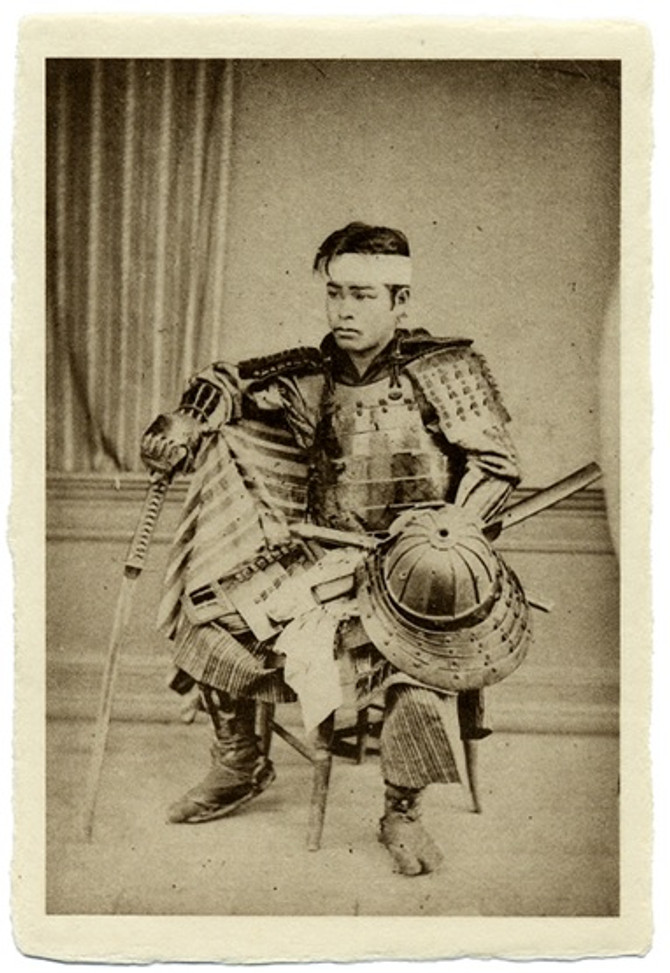 BENRIDO COLLOTYPE Postcard, "Posing Young Samurai"