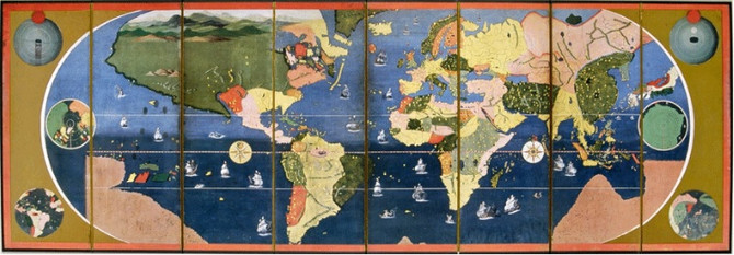 BENRIDO Decorative Folding Screen, "World Map"