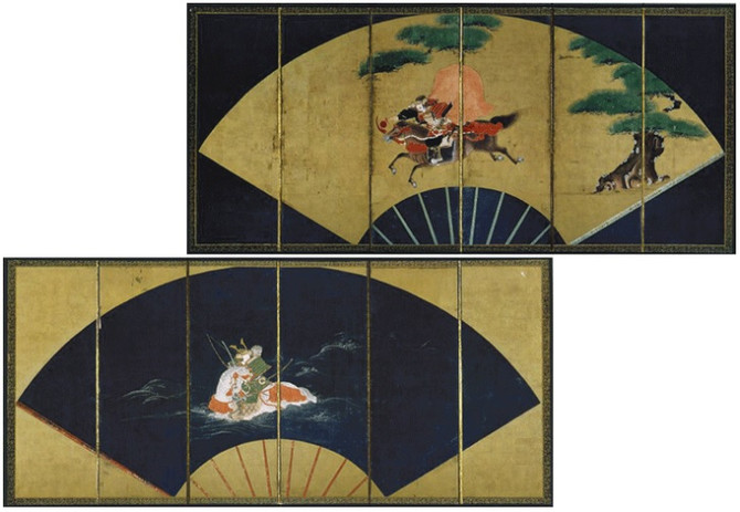 BENRIDO Decorative Folding Screen, "the Battle at Ichinotani"