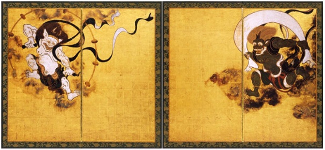 BENRIDO Decorative Folding Screen, "Raijin and Fuujin" Large