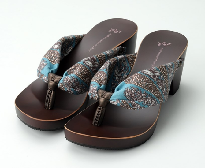 Geta with Chiffon Blue and Bronze HITETE (KCL-15)