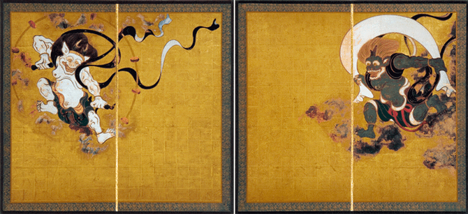 BENRIDO Decorative Folding Screen, "Raijin and Fuujin" Small