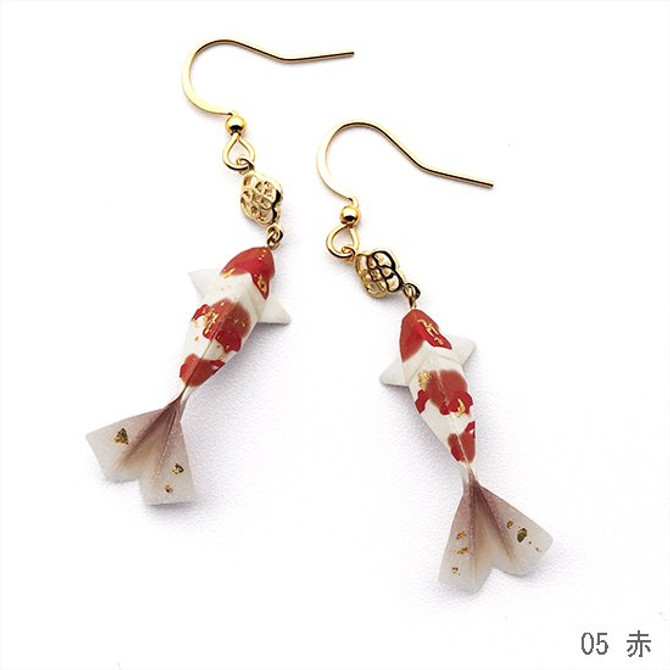 Mino Washi Handmade Paper Earrings - Japanese Koi Carp, RED