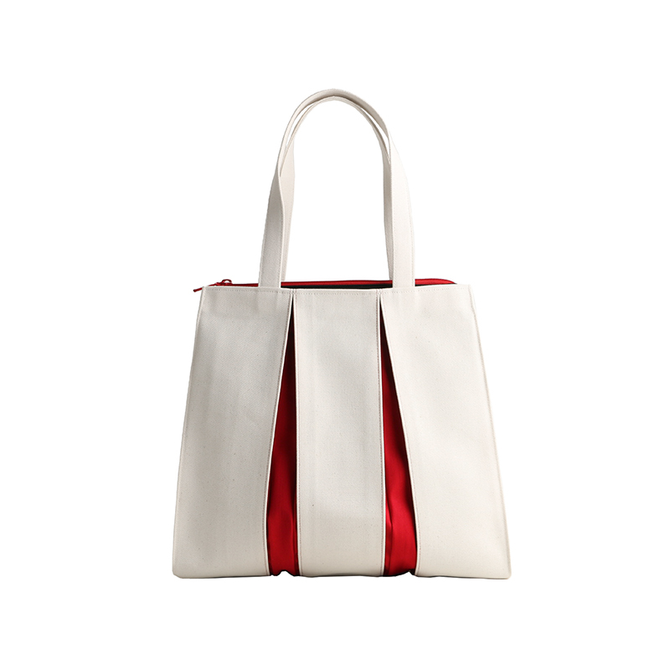 KOSHO ougi Canvas Tote Bag TF with Zipper, Ivory/Red