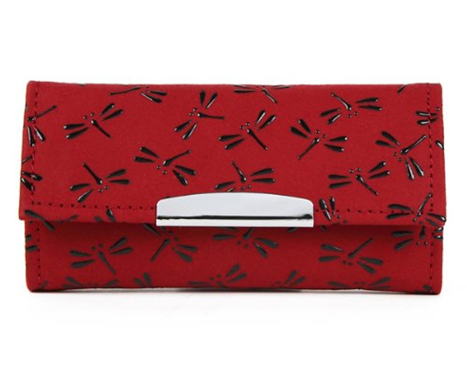 INDENYA Keycase 4702 with Pattern of Dragonflies, Black on Red