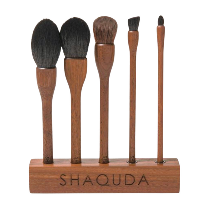 MIZUHO Brush 'UBU' Walnut Wood GIFT set, 5 brushes with stand