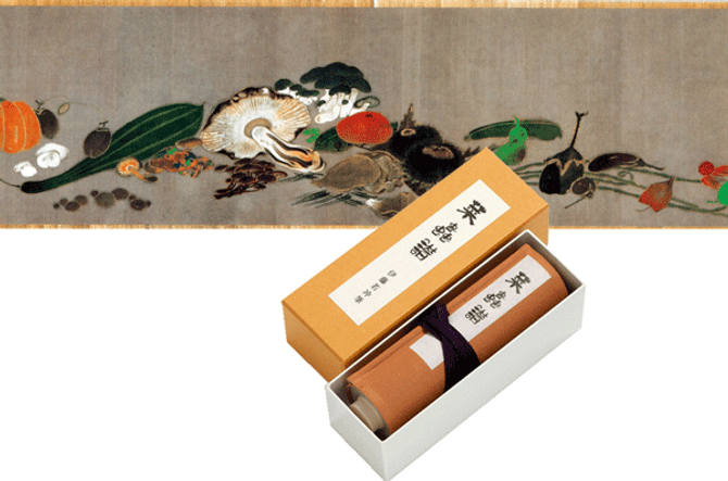 BENRIDO Decorative Picture Scroll, "Sai Chu-fu" (Vegetables and Insects)
