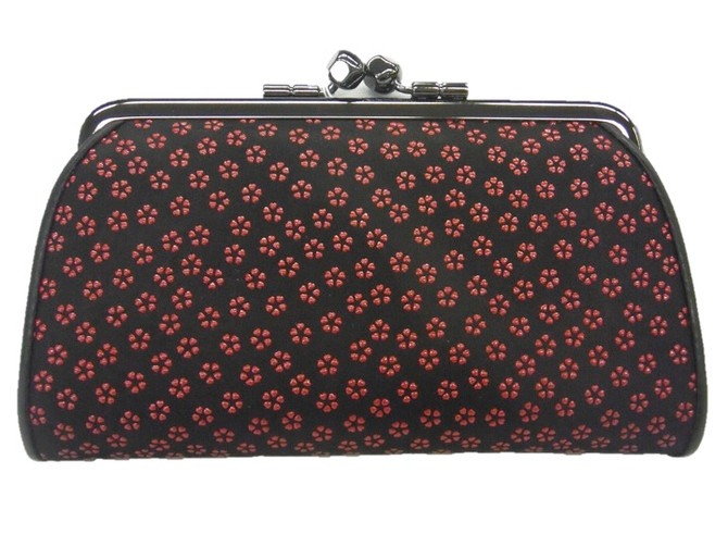 INDENYA Women's Purse 1501 with a Small Sakura Blossoms, Red on Black