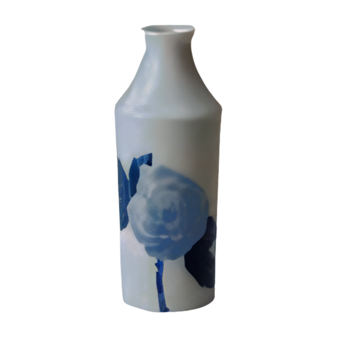 Porcelain Blue-Dyed Sake Container SOME-IRO with Floral Patterns