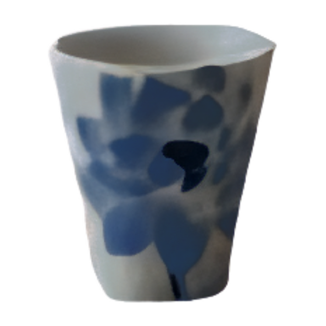 Porcelain Blue-Dyed Sake Cup SOME-IRO with Floral Patterns