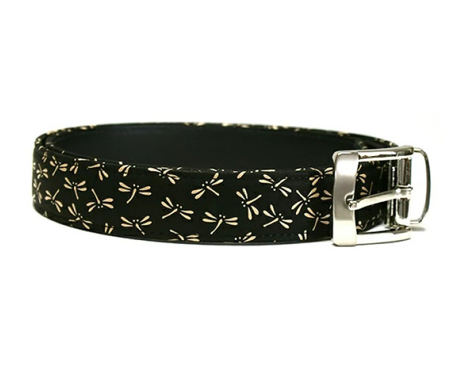 INDENYA Deer Leather Belt 4001 with Dragonfly pattern, Black on Black (105cm)