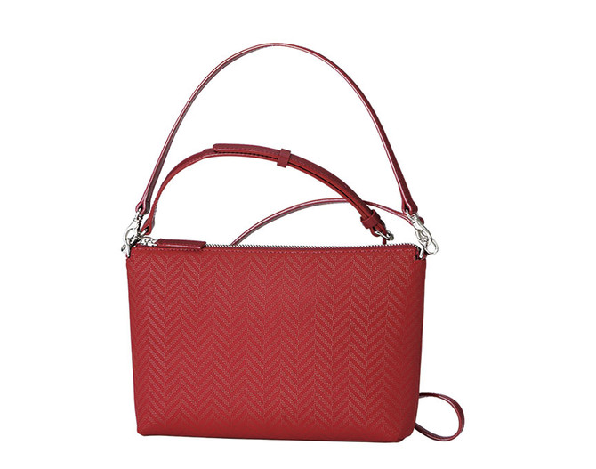 INDENYA Shoulder Bag with Adjustable Straps 6047 Herringbone, Red on Red